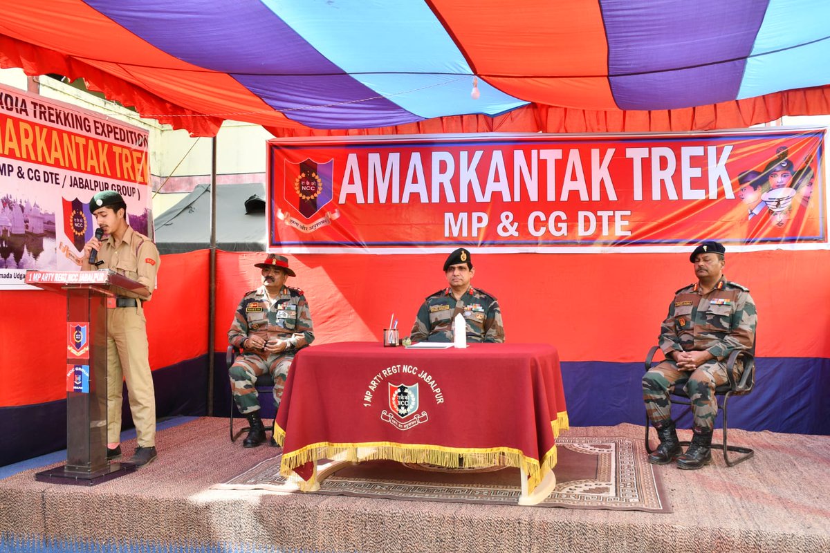 NccDteMPCG's tweet photo. #AmarkantakTrek
#NCCadventure
Brig Rajiv Gautam,Offg ADG,  MP&amp;CG Dte visited Amarkantak Trek loc in the AOR of Jabalpur Gp/MP&amp;CG Dte &amp; addressed the enthusiastic cdts, interacted &amp; felicitated them at the closure of the event.Few pics of the same.
@HQ_DG_NCC
@drajaykumar_ias https://t.co/OufLYI3keK