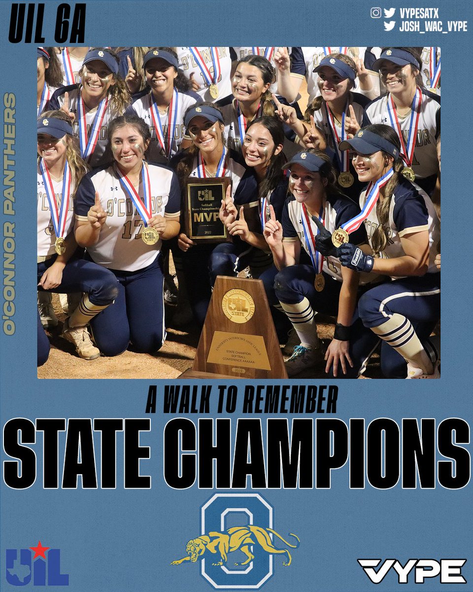 VypeSATX's tweet photo. This O'Connor team will be remembered forever!! For the first time in program history the 🏆is heading back to Northside O'Connor! #txhssoftball  @leighannn_11 @jadaamunozz @NISD @alysonmunoz05 @NISDOConnorHS @ocpantherfb @OCathletics1819 https://t.co/GLgJYqWns2