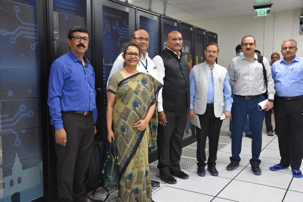 cdacindia's tweet photo. Shri Alkesh Kumar Sharma Secretary MeitY along with Senior officials from MeitY visited C-DAC Pune. Team appreciated RUDRA Server, Trinetra HPC Interconnect. 
PARAM SIDDHI AI, PARAM BIOINFERNO &amp; other HPC facilities commissioned having societal impact were complemented by them. https://t.co/uxSLHATgfU