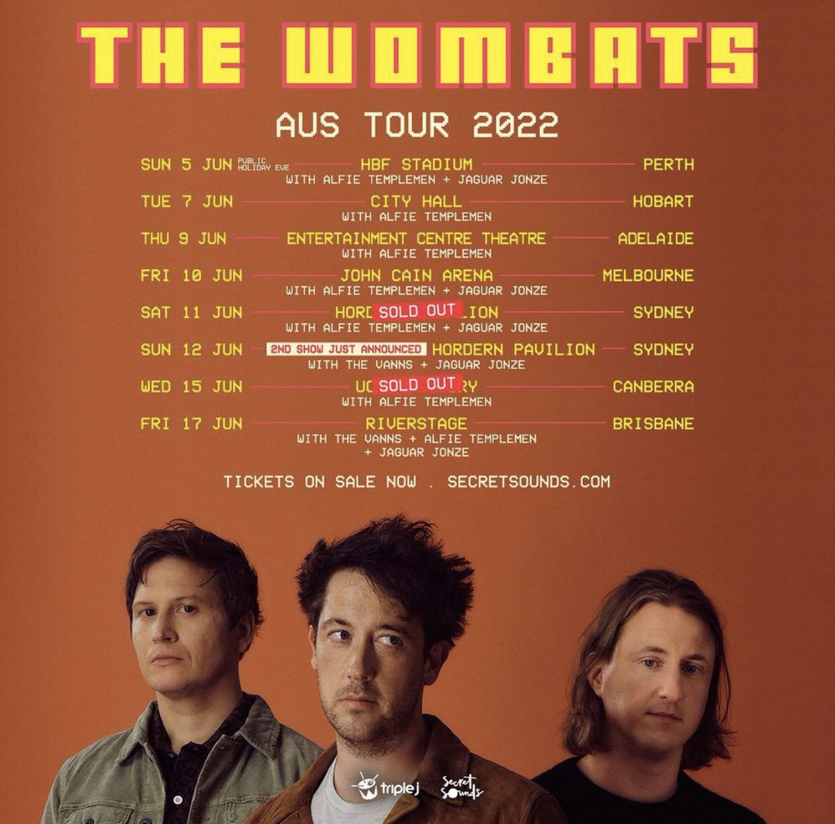 JaguarJonze's tweet photo. Playing our first ever Perth show tonight to kick off tour with The Wombats at HBF Stadium 💛

AND We'll be back in Perth again on June 24 playing 🐰BUNNY MODE🐰 at Jack Rabbit Slims (https://t.co/MKRyVZjwlF for tix 🎟)

Making up for years of lost Perth time 😍 https://t.co/gGOZT4wUK1