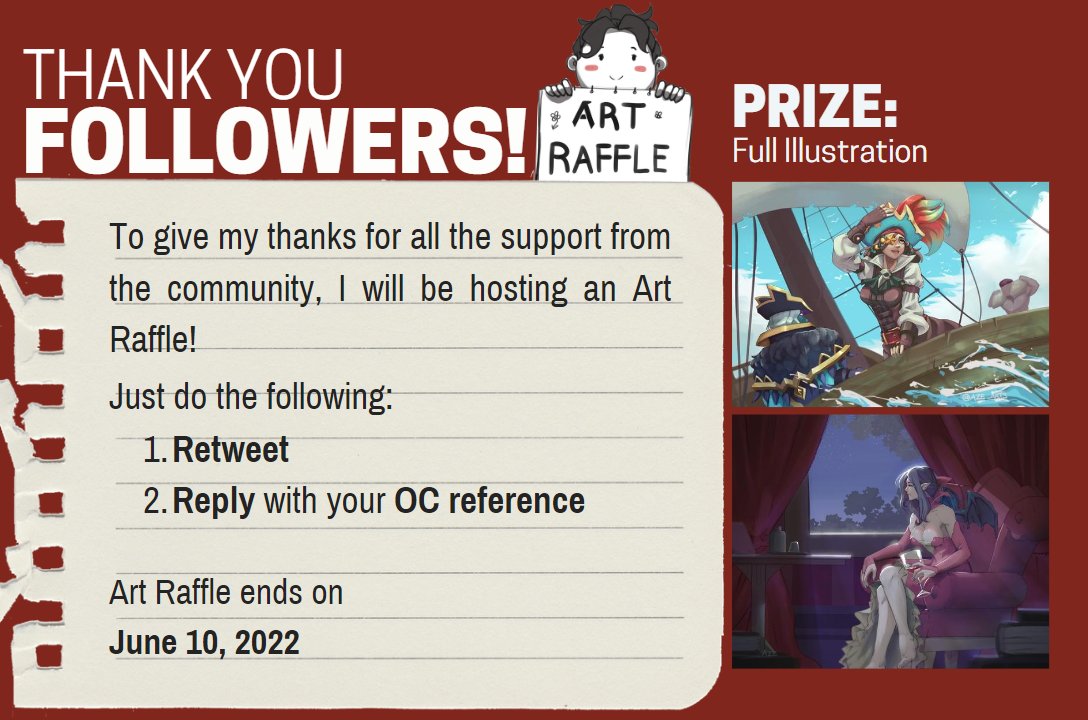 THANK YOU SO MUCH FOR FOLLOWING!

To give thanks, I will be hosting an ART RAFFLE! Simply read the details on the image below.

This raffle is for FOLLOWERS ONLY. (New Followers welcome)

Good Luck!