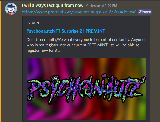 Thanks to one of our certified alpha callers <a href="/benny_nftt/">Benny</a> 

This free mint play on Psychonautz hit a 0.19 floor 🤯

Finesse Hub is cooking on free mints, this could be you 😉