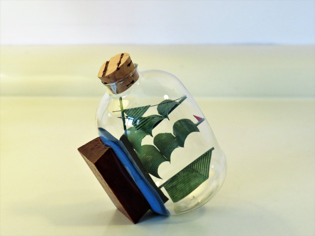 MaLanterne's tweet photo. Vintage Ship in a Bottle, Vintage Boat with Wooden Pedestal, Glass Ship, Tiny Nautical Decor, Art Object, Navy Souvenir Gift, Sailormoon,70s https://t.co/mftuxKWOIF #Collectibles #Valentineday #FREESHIPPING #Holidays #KhakiColor https://t.co/HYfSh3xDHe