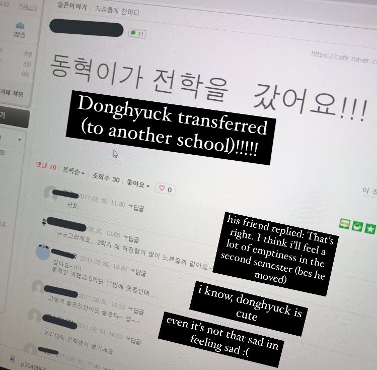 haechan already popular since he was a child!! look at this, his friend posted on internet that he’s going to transferred to another school and some of his friends feeling sad and planned to call him 