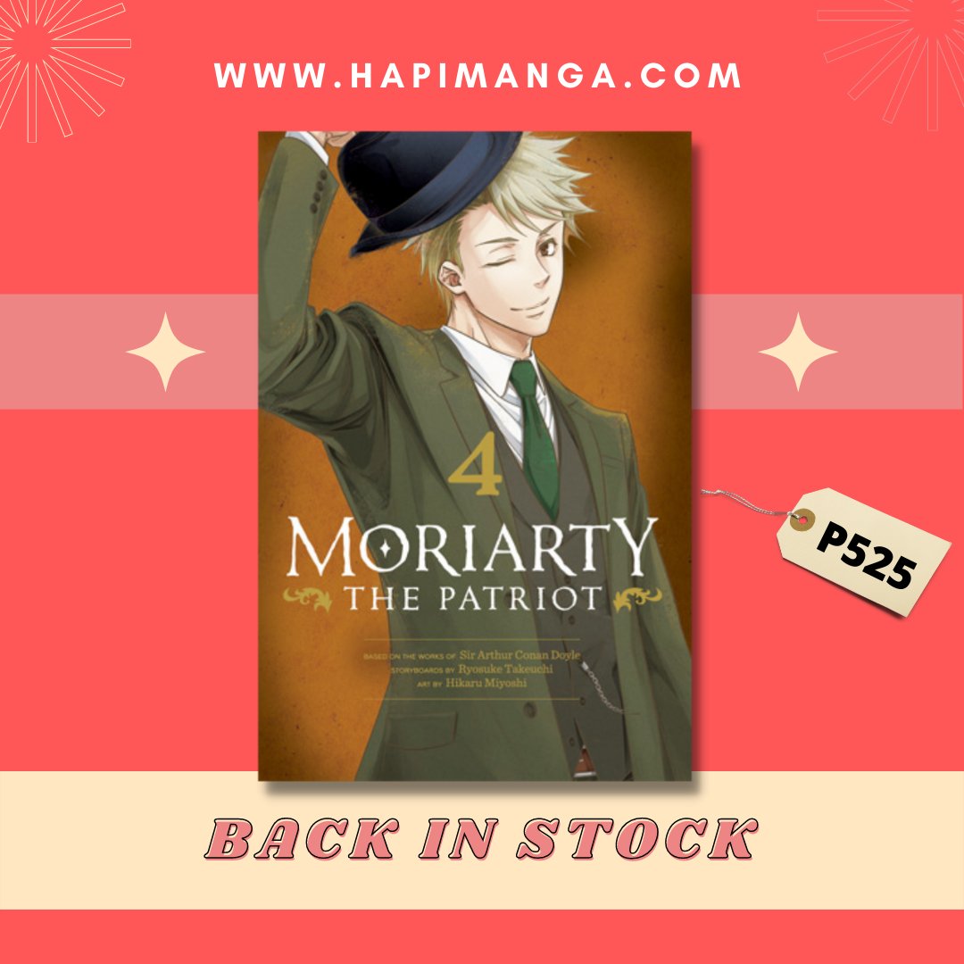 HapiManga's tweet photo. RESTOCK UPDATE!

Moriarty the Patriot is now available in stock at https://t.co/h3Kl8ojqBr for PHP 525 only! 🤩

Also available on Shopee for PHP 550 (due to Shopee fees) : https://t.co/W2ZtUzlAvq

Guaranteed:
💛 Brand New
💛 Official Viz Manga
💛 Ships 2-7 days https://t.co/3Z1jDmStuw