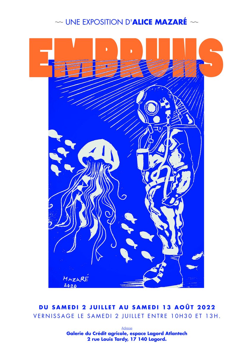 mazzalice's tweet photo. J'expose du 2 juillet au 13 août à La Rochelle, vernissage le 2 juillet, venez nombreux ! 🤗 #exposition #exhibition #larochelle #peinture #art #ocean #illustration https://t.co/OaehPbd7TM