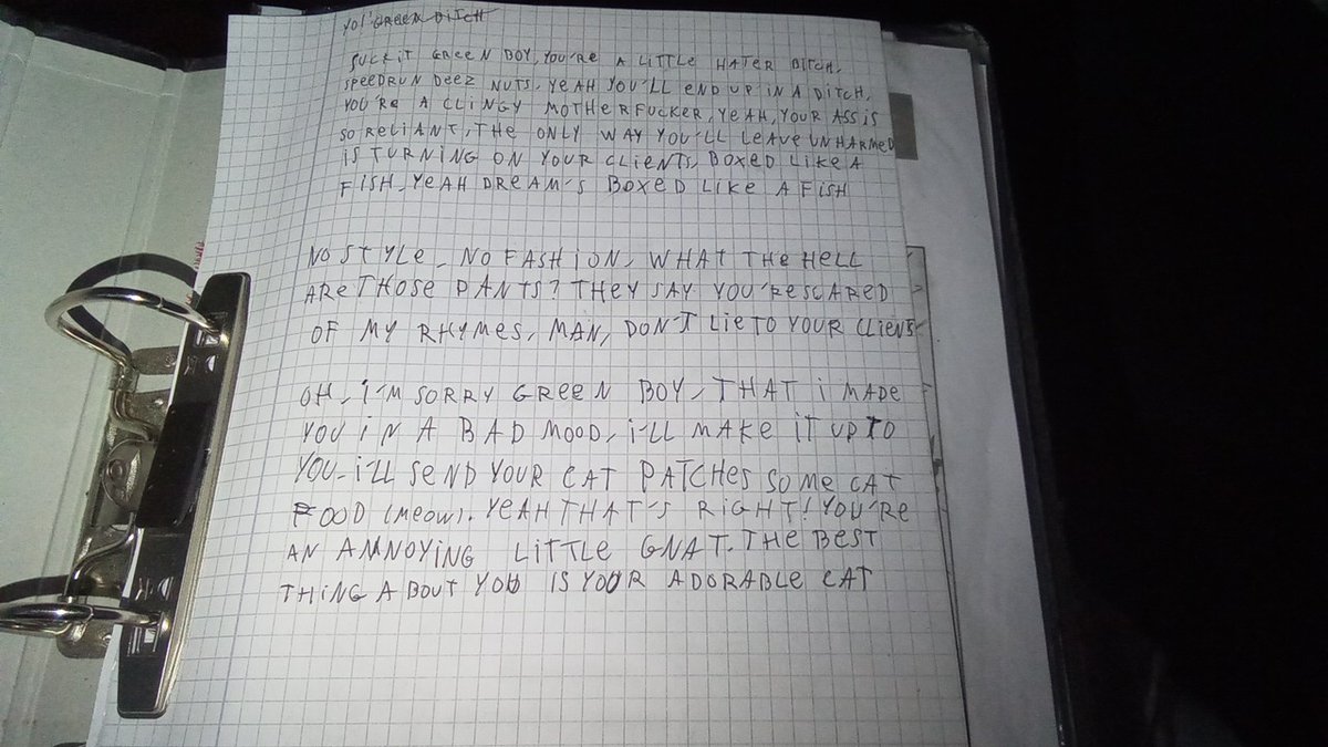 SBakubitch's tweet photo. Nobody :
My teacher and class : *arguing*
Me: *writing Quackity's and BBH's disstrack to Dream* https://t.co/1vuDiYHGls