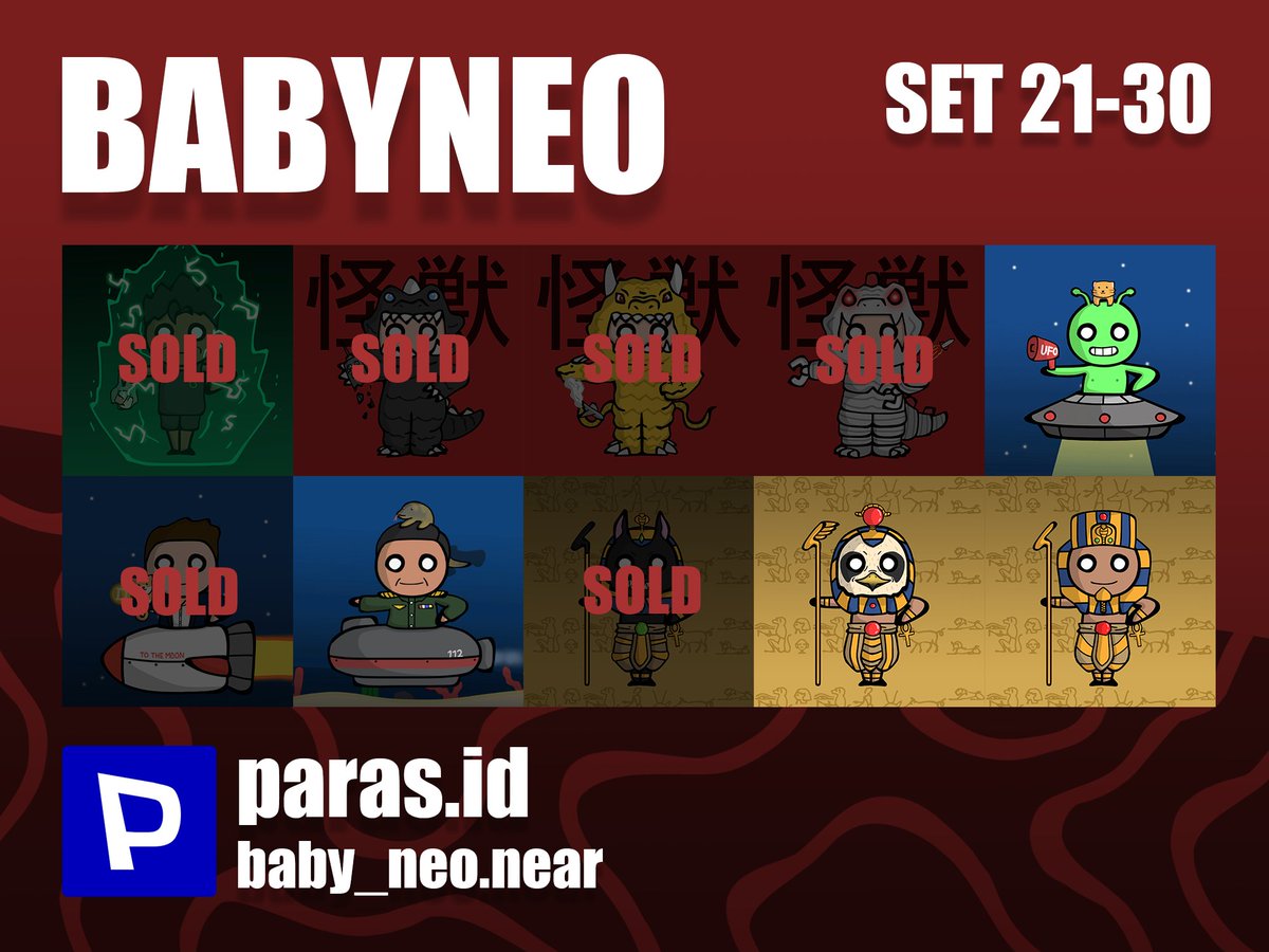 🚨BabyNeo🚨

BabyNeo Collection Set 21-30
เดินทางมาถึง 30 ตัวแล้วนะครับ ขอบคุณทุกๆคนที่มารับน้องๆไปนะค้าบ จะตั้งใจทำผลงานต่อๆไปครับ ✌️😊😊
❤️❤️❤️
Thank you for 7.29 Ⓝ Total Volume 👉 Road to 10 Ⓝ Total Volume กันค้าบ😊😊🙏
:Paras BabyNeo 👉 paras.id/collection/bab…