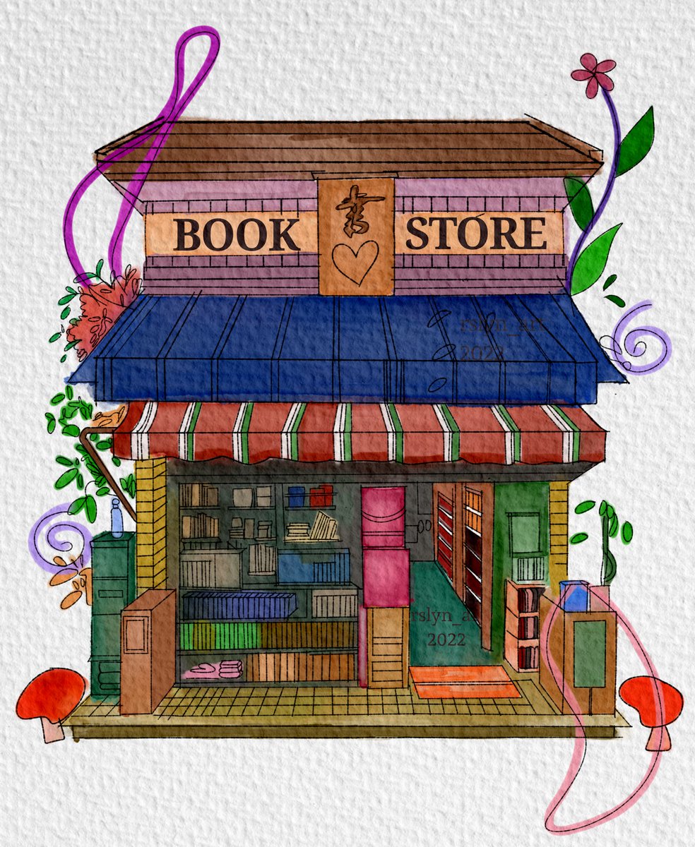rslyn_art's tweet image. watercolor painting of a bookstore ☘️ #artph