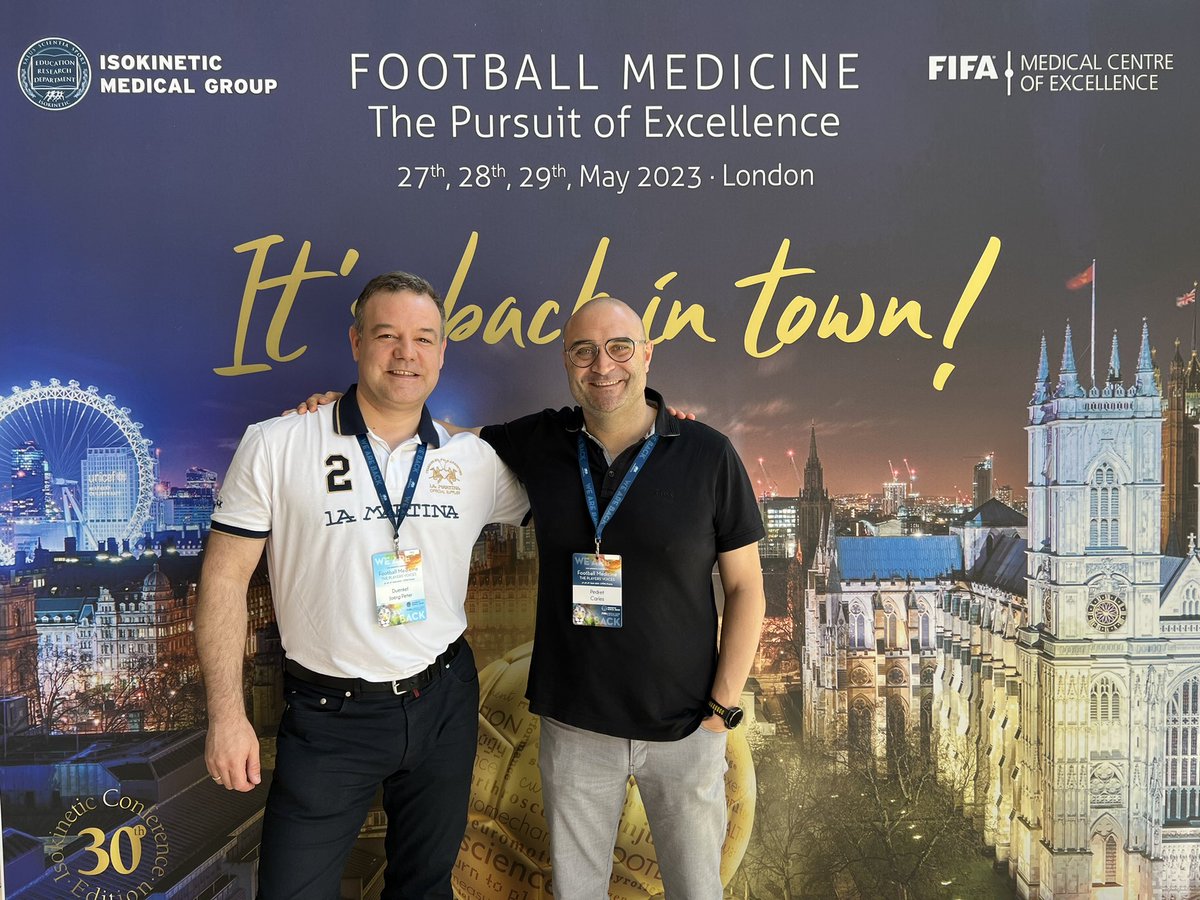 Finally meeting the famous Dr @carlespedret at the #isok22 live in person after so many online sessions and videocalls consulting him for the tricky cases of #muscleinjuries - was a real pleasure! 😬💪👍🔝🔝 #FCBarcelona #bscyb