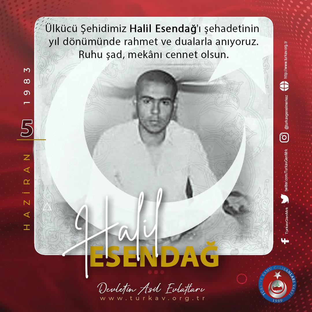 Ülkücü Şehidimiz Halil Esendağ'ı şehadetinin yıl dönümünde rahmet ve dualarla anıyoruz.
Ruhu şad, mekânı cennet olsun.

#5Haziran1983
#HalilEsendağ
#DevletinAsilEvlatları
#TÜRKAV