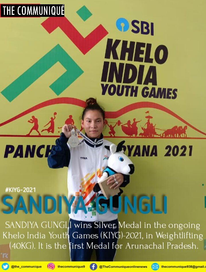 Congratulations Miss SANDIYA GUNGLI for winning Silver Medal in Weightlifting (40KG).
She won the first Medal for <a href="/MyGovArunachal/">MyGov Arunachal Pradesh</a> in the ongoing 4th edition of KIYG-2021 at Panchkula, Haryana.
Snatch of 47kg &amp; Clean &amp; Jerk 63kg, she lifted 110 kg.

<a href="/NatungMama/">Mama Natung</a> <a href="/PemaKhanduBJP/">Pema Khandu པདྨ་མཁའ་འགྲོ་།</a>