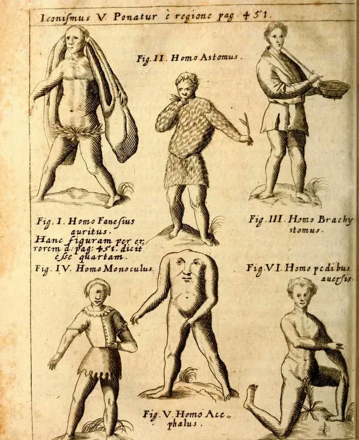 ApplesandPeople's tweet photo. From our latest Apple Story 'The Gangines of the Mappa Mundi' a plate showing the Astomi (or apple sniffers) and other wondrous people from 1662. https://t.co/tUcOrr6iXR