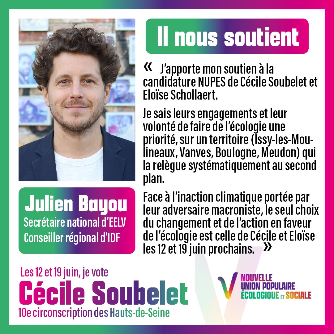 cecilesou's tweet photo. En cette journée mondiale de l'#environnement, merci @julienbayou pour son soutien ! 
Avec @scheloi nous sommes la génération pour qui l'écologie est une conviction profonde qui suppose des actes politiques ambitieux #circo9210 #legislatives2022 https://t.co/XR80ODBYki