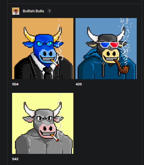 _alphashark_'s tweet photo. So proud of them @BullishBulls
Hope to accumulate more in the future, stay strong fam
#NEARnft #NEARProtocol #nftcollectors #paras #cryptoart #FreeNFT #NFTdrops #NFTgiveways #nftask #NEAR #NFTartists https://t.co/4bZ06B1pjp