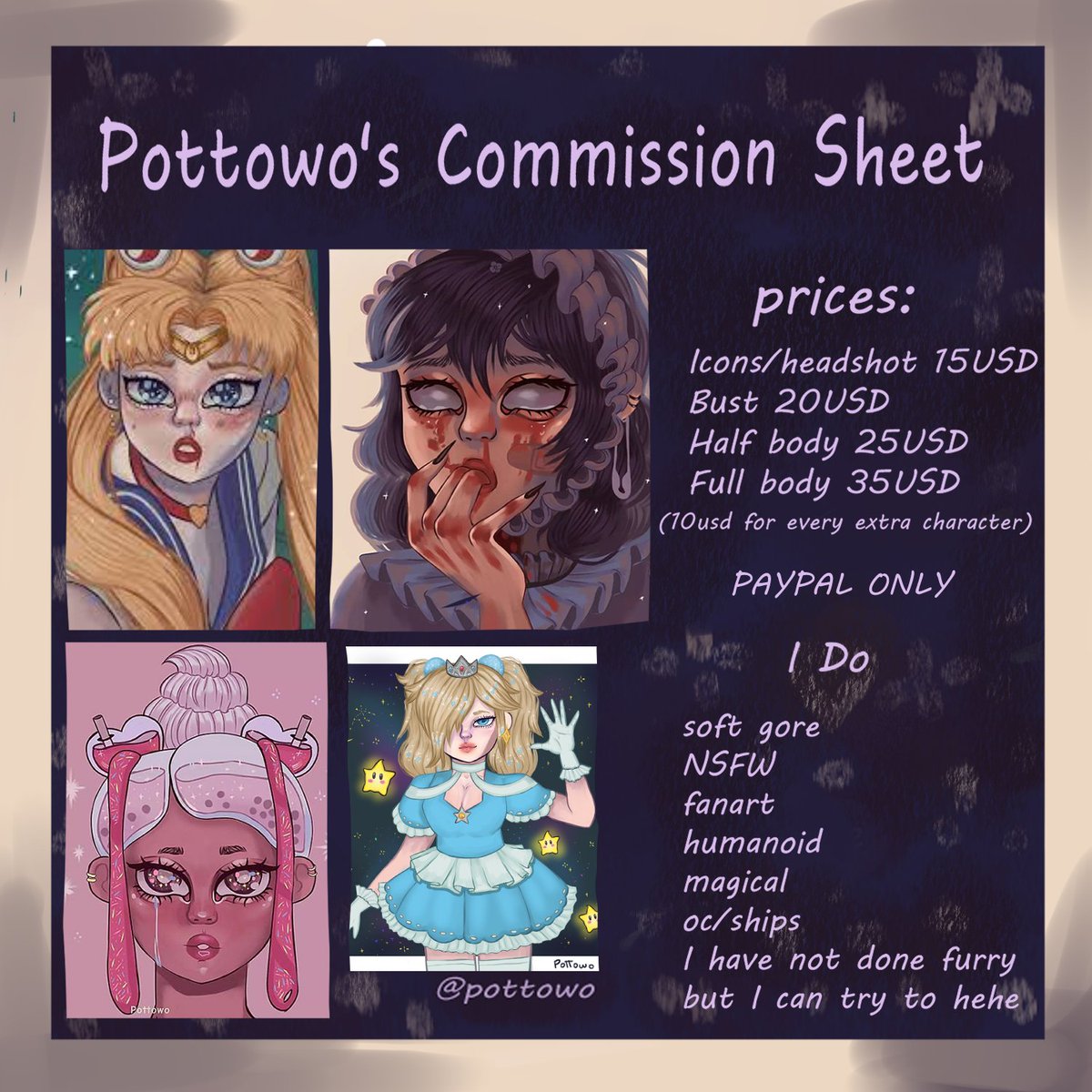 pottowo's tweet photo. If anyone wants to support me or my art or any custom art piece, I have Comissions open  thank you so much for your support even a share or a like is helpful too https://t.co/4LcnFv97f0