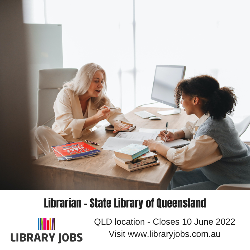 LibraryJobs_au's tweet photo. Job Alert! Librarian - State Library of Queensland. Closes 10 June. More details: https://t.co/ksbE8uwXMA 
#LibraryJobs #Librarian #LibraryTwitter https://t.co/bc7VNlqJ1r