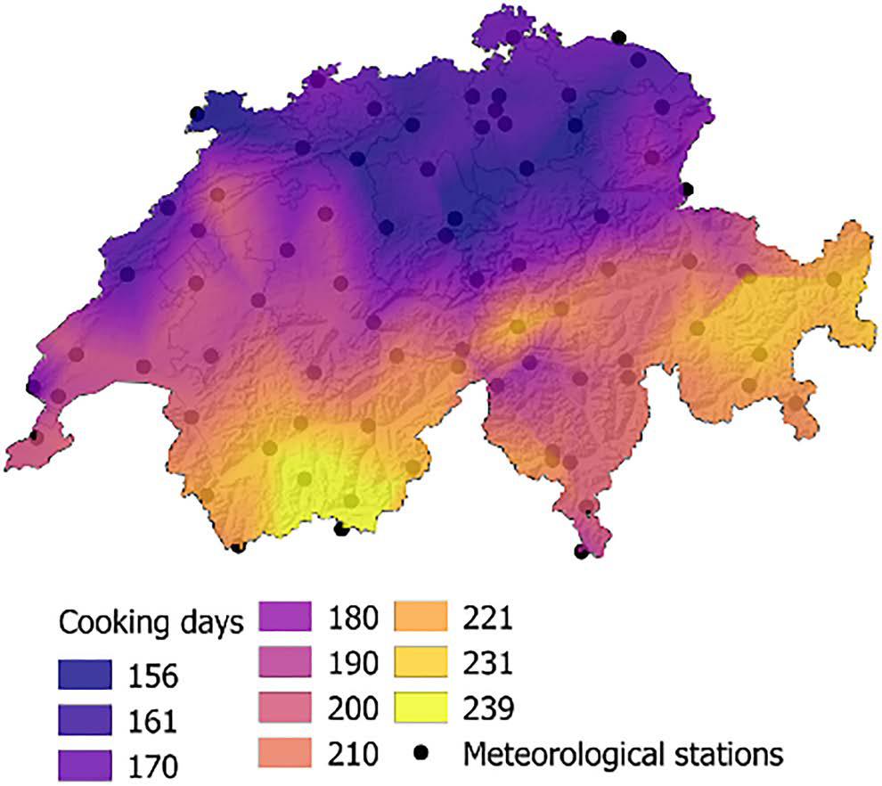 Avec la carte de Suisse la plus WTF que vous n'ayez jamais vue: le nombre de jours par an où il y a assez de soleil pour cuire des patates à l'aide d'un four solaire