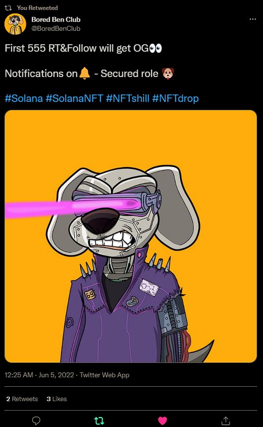 SolTubeNFT's tweet photo. @BoredBenClub Early Af! 👀 https://t.co/2d9aNZnTIa