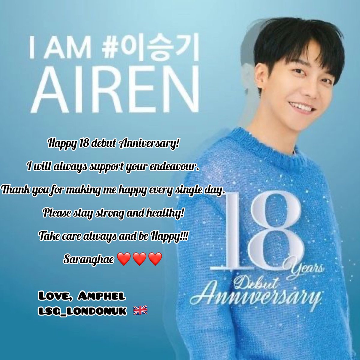 Happy 18th Debut Anniversary my Love 💚💚💚
And it’s my 1 year today as AIREN I’m so happy to be part of this group 😍☺️

#이승기
#LeeSeungGi
#18YearsWithLeeSeungGi 
#EverydayEveryMomentWithLeeSeungGi
#leeseunggiangels
#Airen