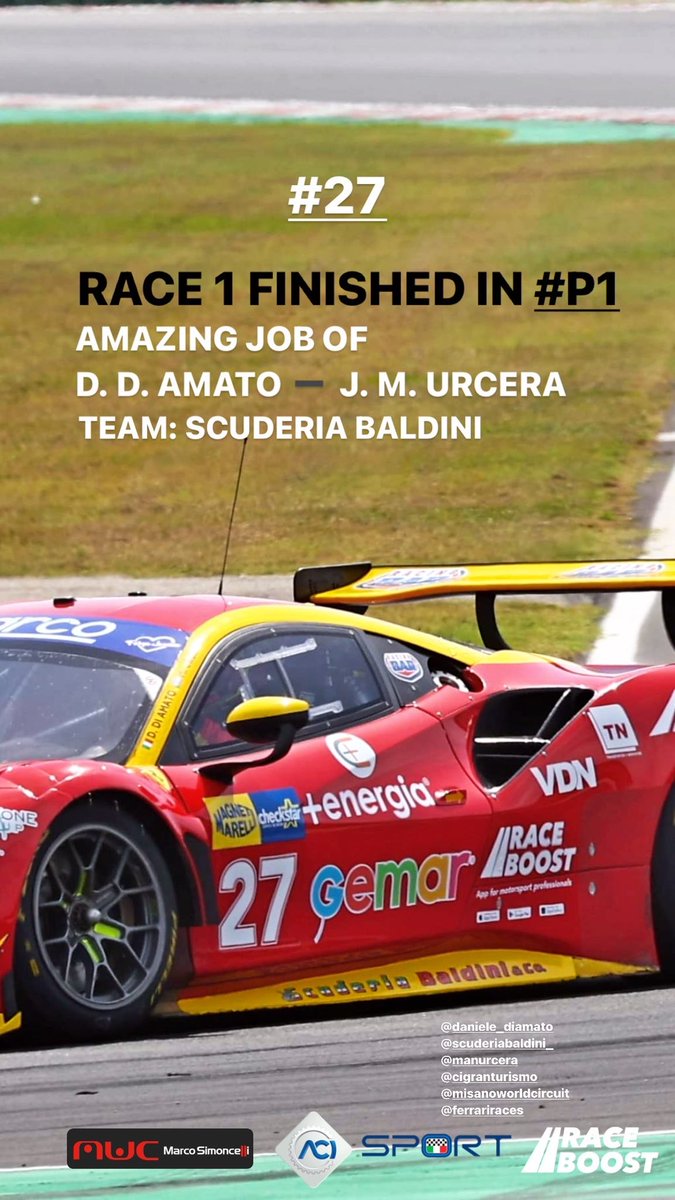 RaceBoostApp's tweet photo. Amazing race π
Congratulations to D. D. Amato and J. M. Urcera
#RaceBoost #RaceBoostapp #ferrari488gt3 https://t.co/960aJs0Oti