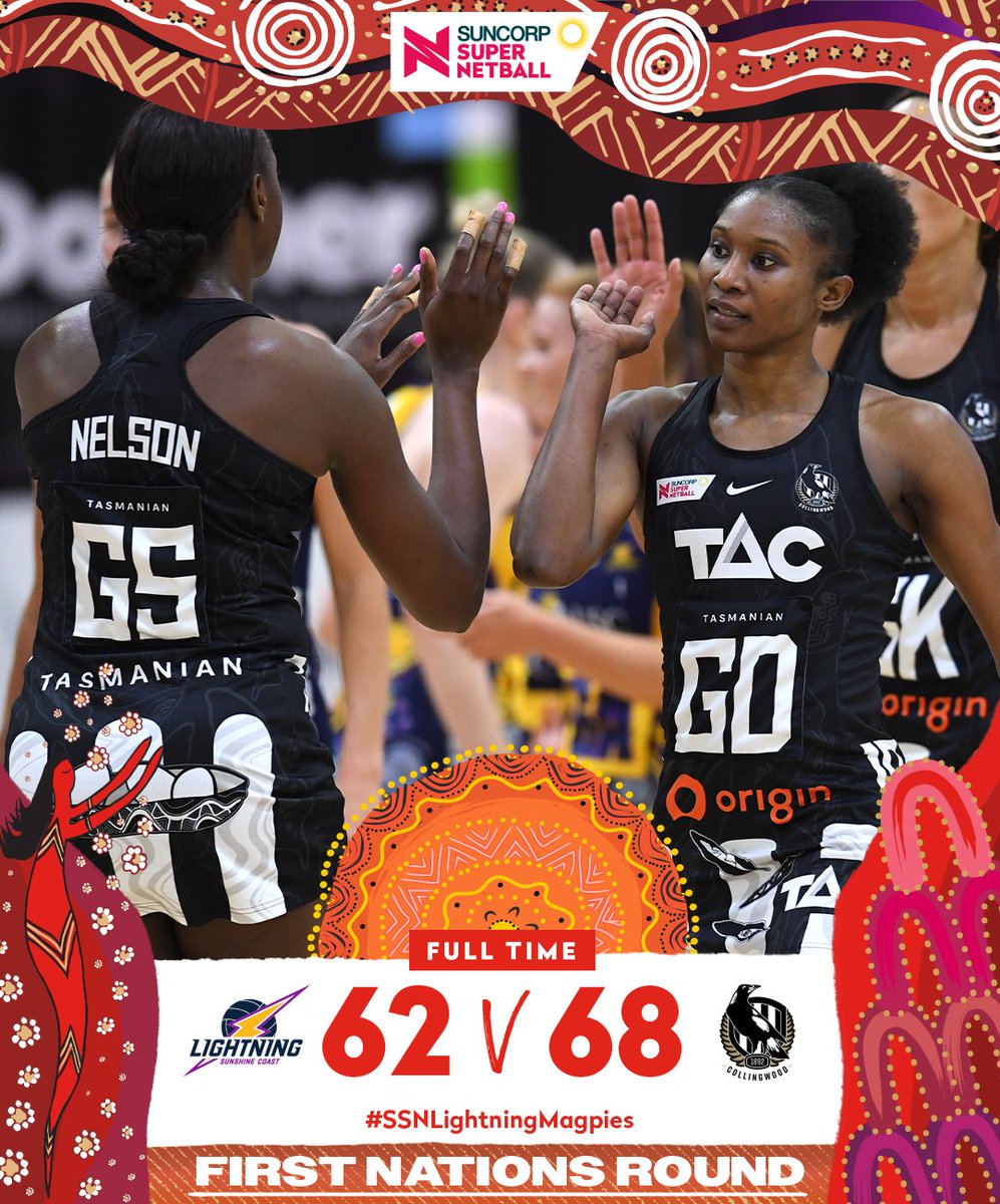 SuperNetball's tweet photo. Magpies keep their finals hopes alive.

#SSN2022 #SSNFirstNationsRound #SSNLightningMagpies https://t.co/i3RwK7WThl