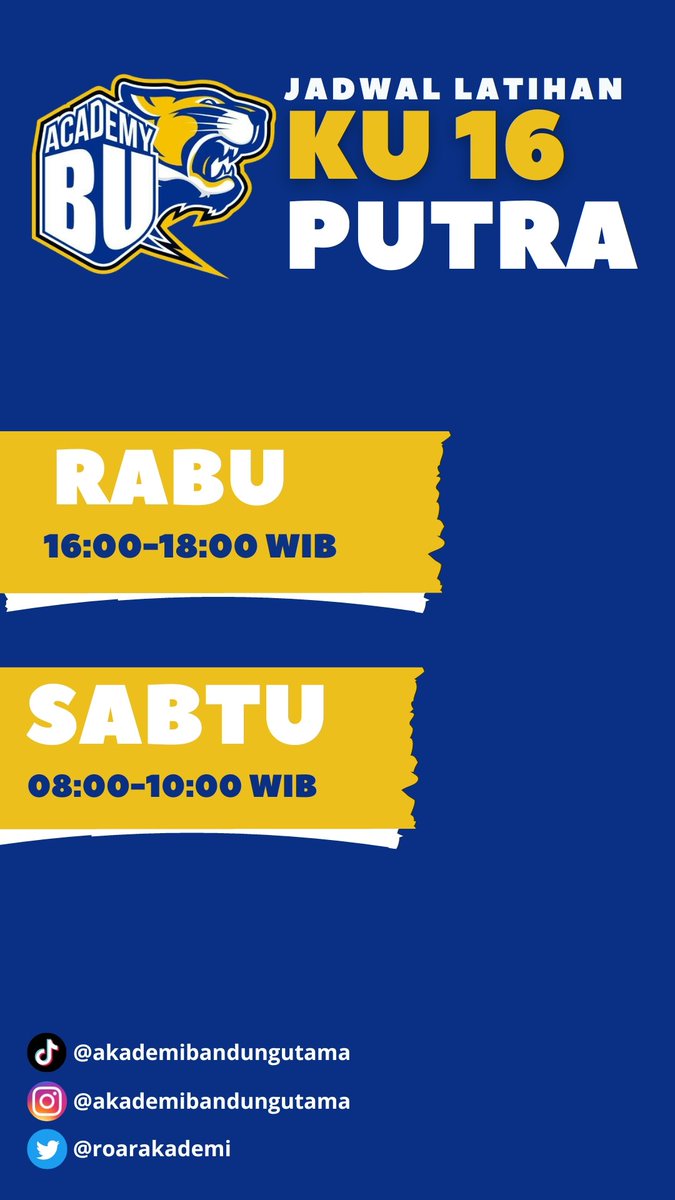 Perubahan jadwal latihan KU 16 putra 
#basketbandung #akademibandungutama #roarwithus