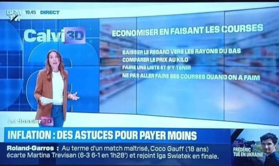 Thinker_View's tweet photo. La France au 21 ème siècle, conseil pratique de la télé : "Ne pas aller faire ses courses quand on a faim". https://t.co/84CvwqP4eU https://t.co/MdonbVfCFH
