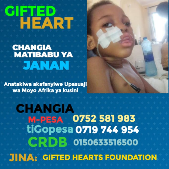 SadakaYetu's tweet photo. Tuma mchango wako kwenda M-PESA 0752581983 Tigopesa 0719744954 CRDB 0150633516500, jina GIFTED HEARTS FOUNDATION. Mungu akubariki.!

#GiftedHearts #RudishaTabasamu #LetLoveLead #MalisaGJ https://t.co/r5hUQhNNr8
