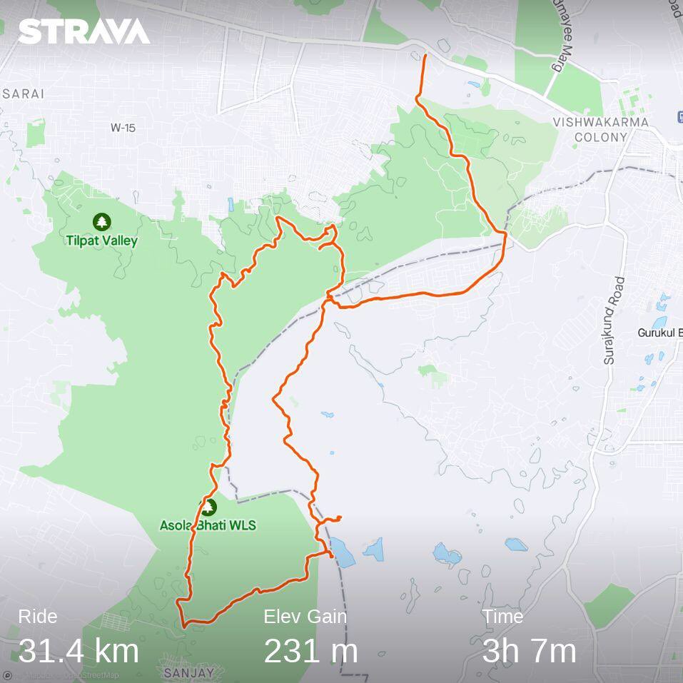 Off-road riding in Asola Wildlife Sanctuary. 

Check out my ride on Strava.
strava.app.link/MB0RIamHBqb