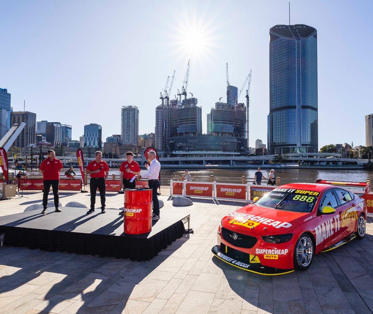 Thrusta1's tweet photo. Flying visit to Bris to help launch the Supercheap Auto Bathurst wildcard entry for Craig Lowndes & Declan Fraser. Magic morning for it! Pics c/- Mark Horsburgh ๐คโฐ
#mc #supercars #supercheapauto #makeitsuper #motorsport #bathurst1000 #rustysgarage #lowndesyanddecca https://t.co/zwcL1qYbr3
