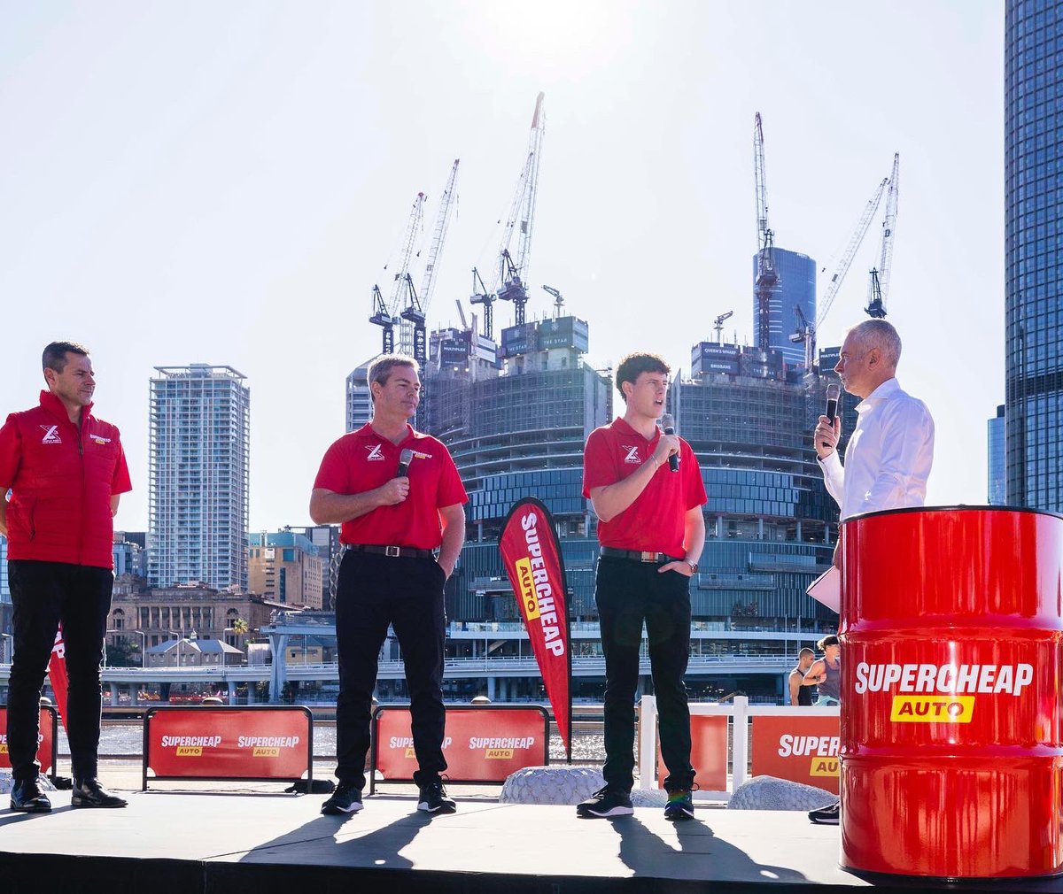 Thrusta1's tweet photo. Flying visit to Bris to help launch the Supercheap Auto Bathurst wildcard entry for Craig Lowndes & Declan Fraser. Magic morning for it! Pics c/- Mark Horsburgh ๐คโฐ
#mc #supercars #supercheapauto #makeitsuper #motorsport #bathurst1000 #rustysgarage #lowndesyanddecca https://t.co/zwcL1qYbr3