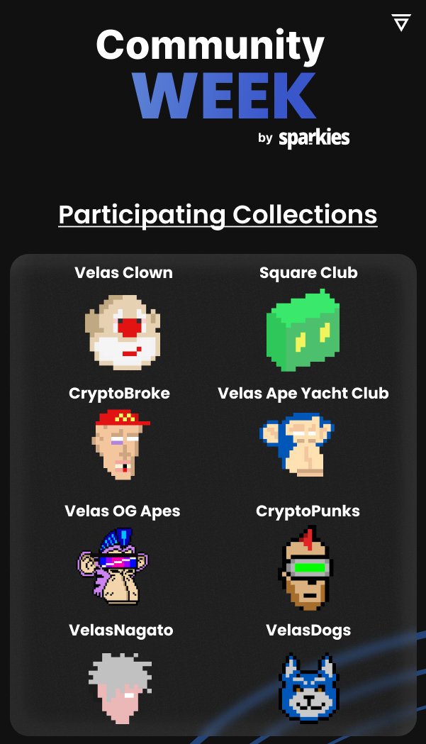 🔵 PREVIEW 🔵

🔹 Starts today at 2pm UTC⏳
🔹 We have 8 participating collections :

<a href="/VelasApeClub/">Velas Ape Yacht Club</a> @VelasNagato <a href="/CryptoBrokeVLX/">Crypto Broke</a> <a href="/VelasDogs/">Velas Dogs - SOLD OUT!</a> @DeadBitsNFT  <a href="/squareclubNFT/">Square Club</a> @VelasOgApes <a href="/VelasPunks/">Velas Punks</a>

🔹Be ready to support your favorite ones