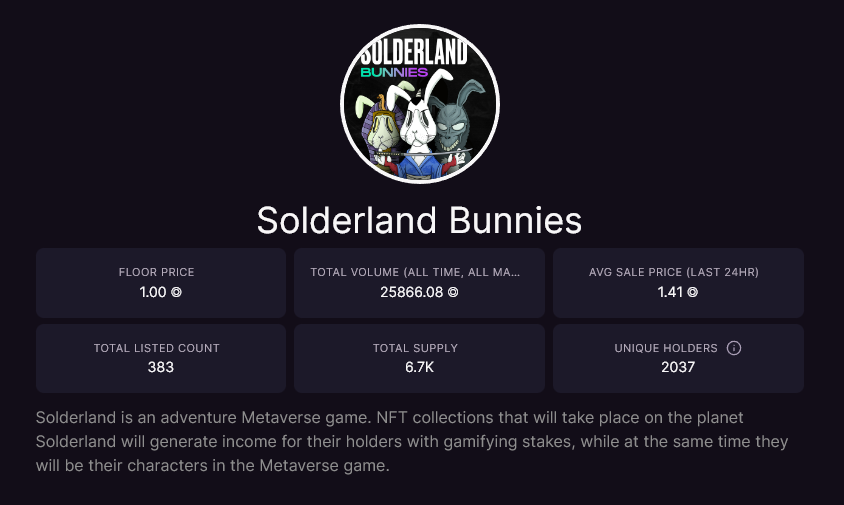 I'm so happy that those Bunnies finally found a home. 520 to 383 listings in one week. A storm is building up..... 16th of June. <a href="/Solderland/">SOLDERLAND 🐰 🦫</a> 

#Bunnish

#Solana #NFT #SLDR #Crypto