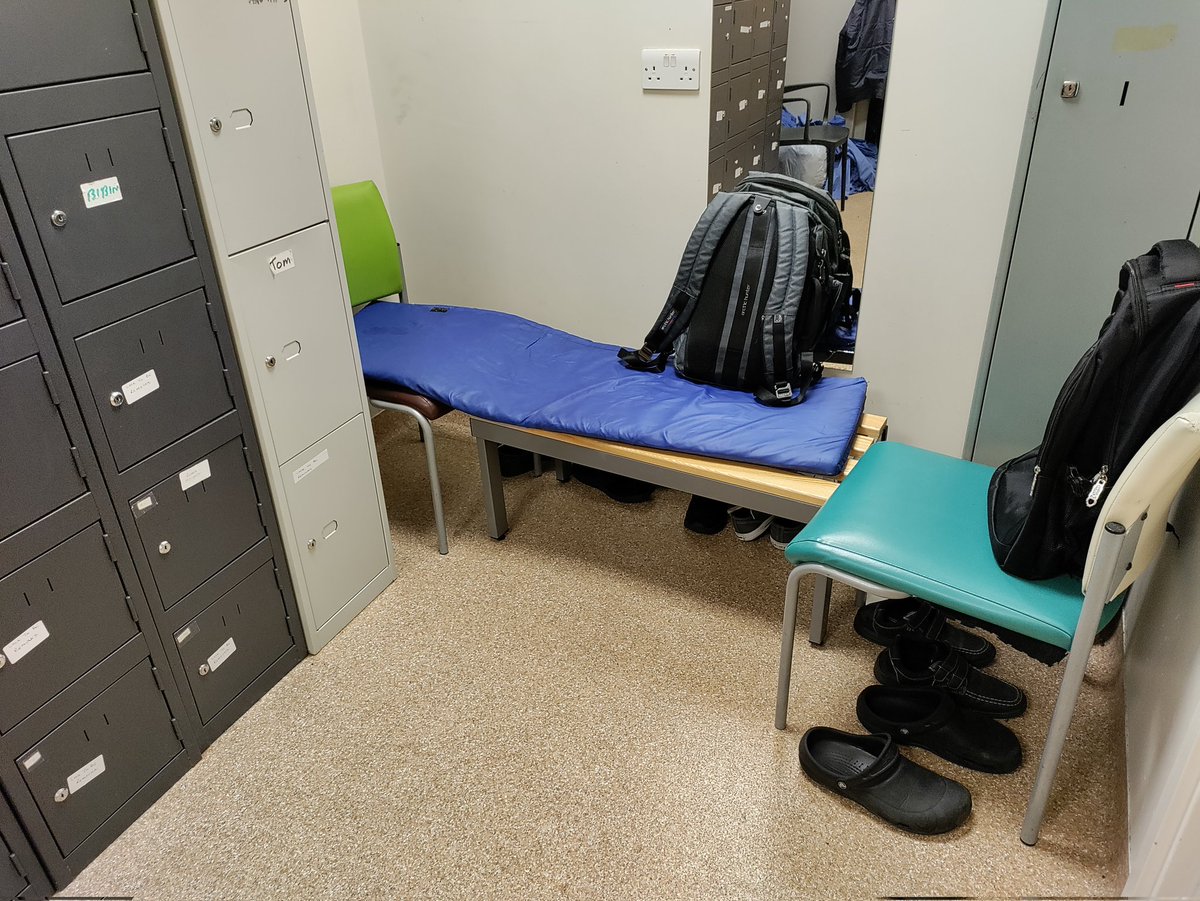 MemeDocOnCall's tweet photo. "As a result, health experts have called for doctors and nurses to be allowed to take 20-minute power naps during night shifts."

I'm not even allowed to use this "bench" because it's for nurses only. https://t.co/1GImgD3syr