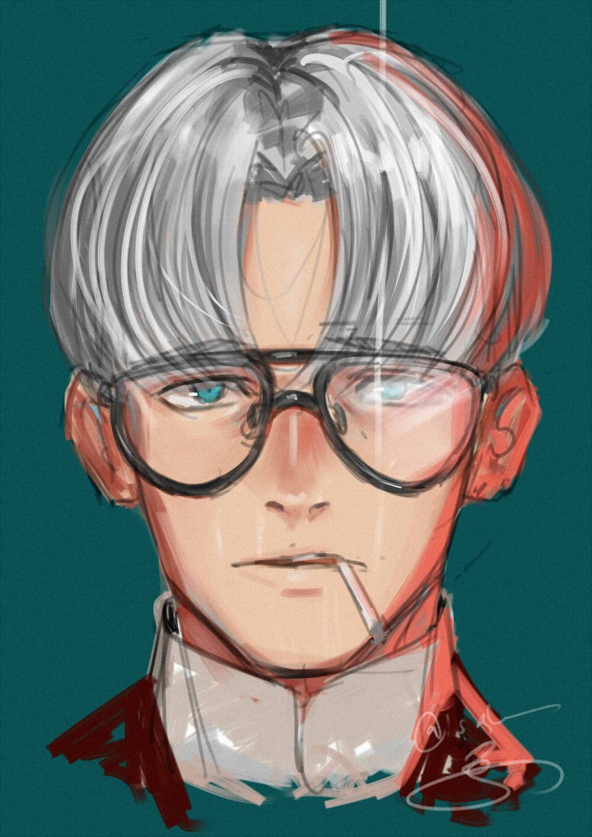 1boy male focus solo glasses blue eyes portrait looking at viewer  illustration images