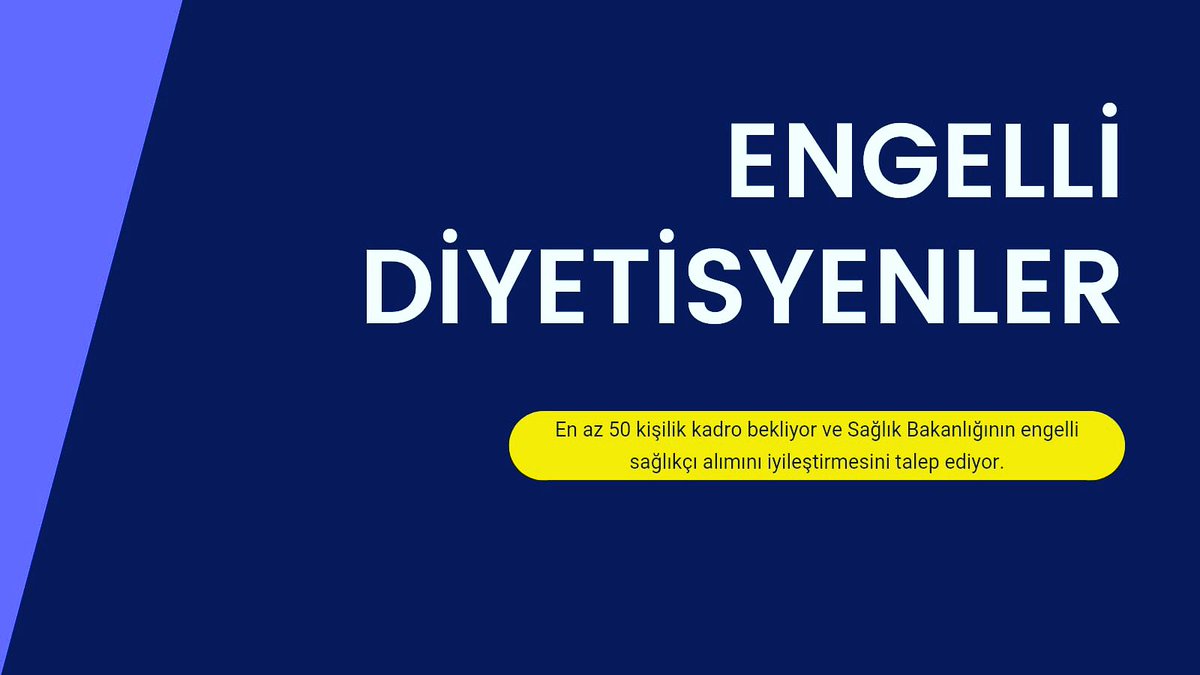 <a href="/aselimkoroglu/">Ahmet Selim Köroğlu</a> Sayın cumhurbaşkanımızın dediği gibi sözleşmeli pozisyonların da %3 ü engellilere ayrıldığı taktirde <a href="/saglikbakanligi/">T.C. Sağlık Bakanlığı</a> na en az 50 ENGELLİ DİYETİSYEN alınması mümkün olacaktır.
<a href="/RTErdogan/">Recep Tayyip Erdoğan</a>  <a href="/tcailesosyal/">T.C. Aile ve Sosyal Hizmetler Bakanlığı</a> <a href="/suayipbirinci/">Doç. Dr. Şuayıp Birinci</a> <a href="/drtolgatolunay/">Tolga TOLUNAY</a> <a href="/SbhttnAydin/">Sabahattin Aydın</a> <a href="/avfatmaoncu/">Av.Fatma Öncü</a> <a href="/ismailerguness/">Av. İsmail ERGÜNEŞ</a>