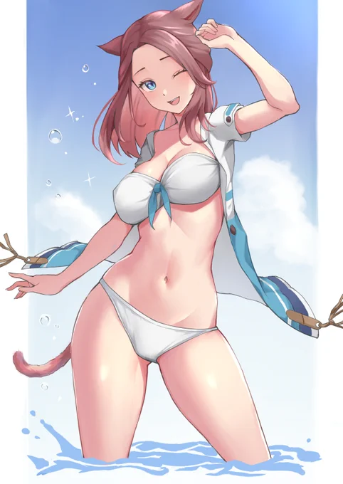 水着みこ #FF14  #ff14イラスト #ミコッテ #FF14art 