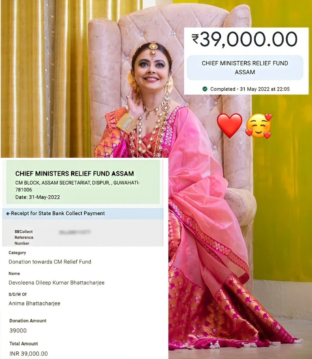 veerakunaparedy's tweet photo. Inspired by @Devoleena_23🥰 Devolians had donated 39,000 towards cm relief fund of Assam on the special occasion of devo's 3M&amp;her dad bday celebrations❤️.this money will be distributed to tea workers &amp;to those people who were affected by the recent floods
Thank u guys god bless🤗 https://t.co/EGfTI1PMWP