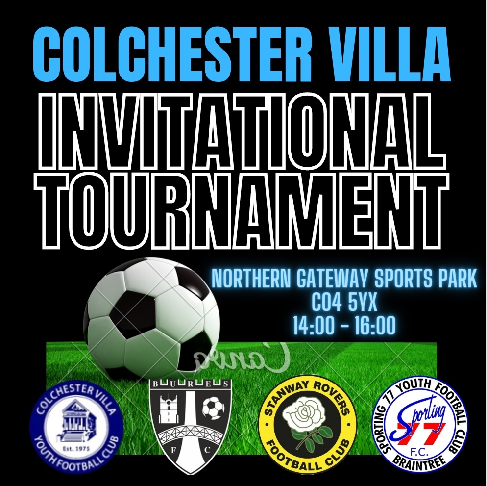 Good luck to all 4 teams competing in the Colchester Villa Invitational Tournament this afternoon. 

⚽️ Colchester Villa U13 Blues 
⚽️ <a href="/BuresUtd/">Bures United FC</a> U13
⚽️ <a href="/StanwayRovers/">Stanway Rovers FC</a> U13 Blues
⚽️ <a href="/Sporting77YFC/">Sporting 77 YFC</a> U13

🕑 14:00 - 16:00
📍 Northern Gateway Sports Park, Cuckoo Farm Way, CO4 5YX