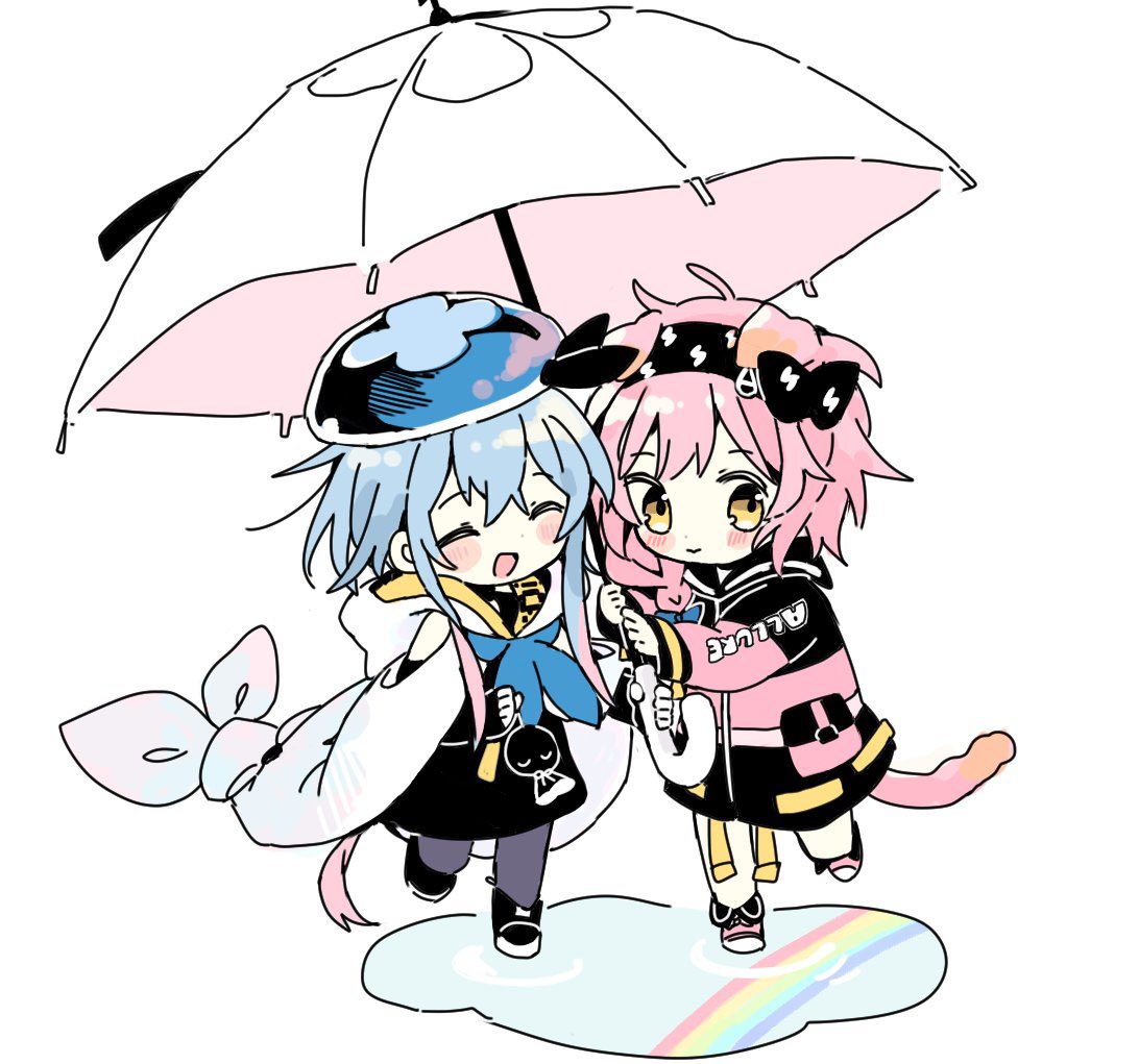 goldenglow (arknights) holding umbrella umbrella pink hair 1boy creator connection 1girl holding  illustration images