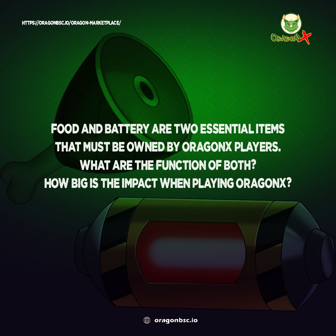 OragonXBsc's tweet photo. Hello OragonX Army!🐲🔥
Here's the explanation about Food and Battery items in OragonX Game🕹🐉
Slide for more➡️➡️➡️
#OragonX #ORGN #OragonPedia #Education #FoodBattery #NFT #P2E #P2EGame #GameFi https://t.co/sl52KfnVno