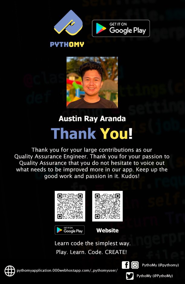 PythoMy's tweet photo. Thank you for your great contributions, @austineraye. Congratulations and kudos! Keep up the good work. We are looking forward to working with you more. β
#Recognition #Contribution #PythoMy #Programming #Coding #Python https://t.co/82cmjjR5qE
