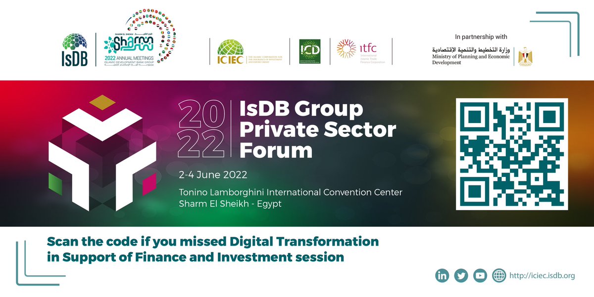 ICIEC_IDB's tweet photo. Did you miss @ICIEC_IDB Digital Transformation in Support of Finance and Investment? You can listen again here: https://t.co/M8myyLxAdc

#ISDB #Egypt #CPRI #Insurance #ICIEC #IsDBG_PSF #tradedigitisation #MLETR #UNCITRAL https://t.co/W33ohlEBf5