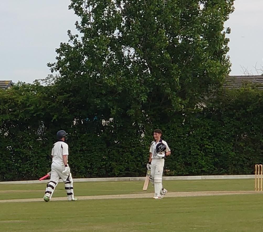 NormanLucy's tweet photo. An incredible innings from Will yesterday for @BuckleyCC 1st XI 146 off 142 balls - special moment reaching 💯 at the crease with his first coach @shawzinhio #just15 @GlamorganDevel1 @NWCL_official @CwnYouth https://t.co/IAXb66c0vg
