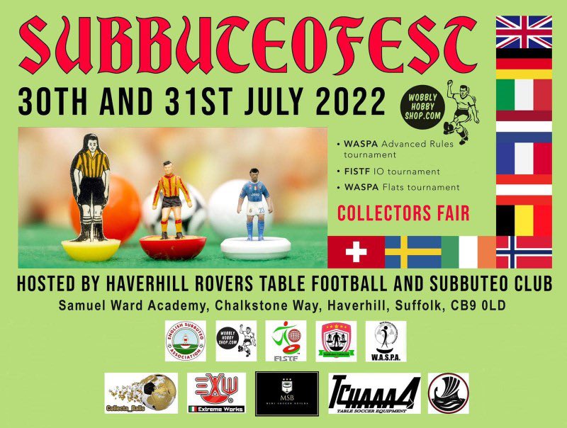SubbuteoCollect's tweet photo. What a success the Subbuteo Passion Fair was last week, now it’s time to turn our head towards to SubbuteoFest and the next collectors fair on the 30th and 31st of July. Tables are still available to in get in touch with Alan Lee @ alanlee@lewiswaterman.co.uk. See you all there https://t.co/oe8hbtFUyp