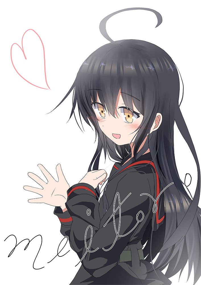 mikazuki (kancolle) 1girl solo long hair black hair ahoge school uniform serafuku  illustration images
