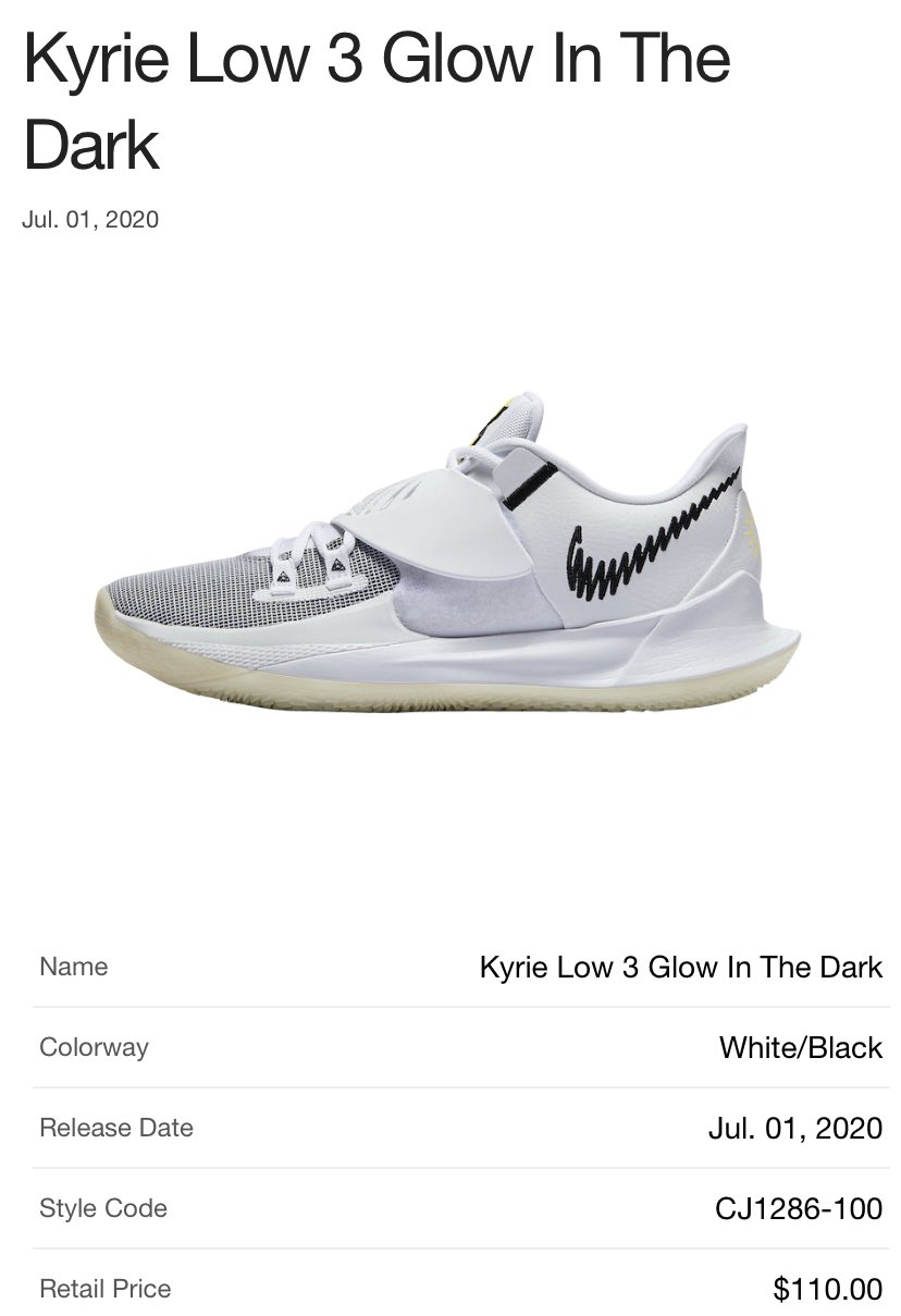 Nike Kyrie Low 3 Eclipse Glow in the Dark CJ1286-100 Release Date - SBD