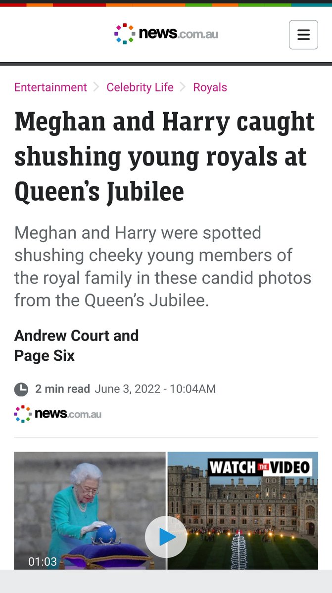 snigskitchen's tweet photo. Exhibit 62: #ShushGate
Children can never stay still and quiet for long. They talk, play and maybe fight, even at the Platinum Jubilee. Meghan is "caught" (implying she was seen doing something she should not) "shushing" children Kate is "spotted" breaking up a play fight. https://t.co/dtNZVNUGPU