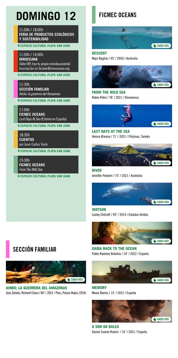 FICMECanarias's tweet photo. 🌱 Del 10 al 12 de junio estaremos en Playa San Juan (Guía de Isora) con #FicmecOceans 🌊

🧐 Te compartimos el programa para que puedas elegir las actividades que más te interesan 🎬🌍

#renacer https://t.co/xhhdg6Dm50